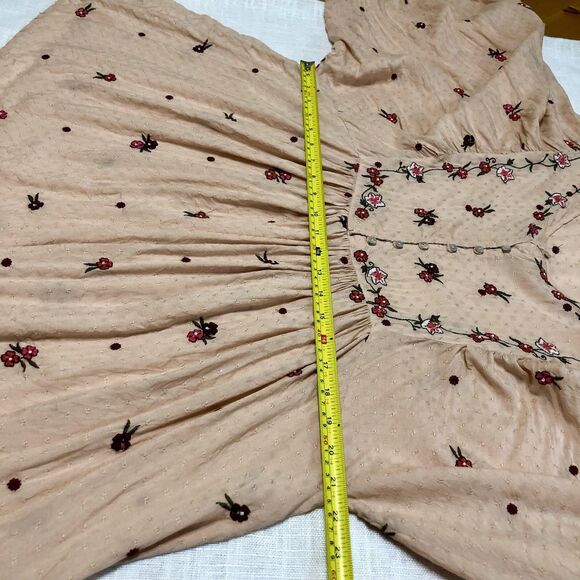 Free People Kiss From A Rose Tunic Top M Coral Embroidered Balloon Sleeve Boho - Picture 13 of 15